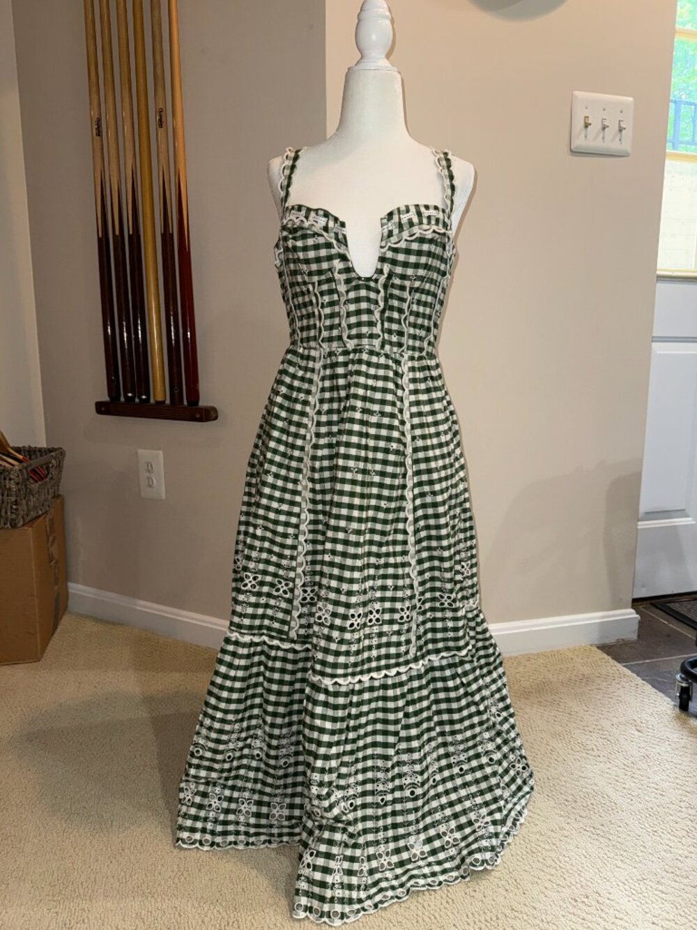 NWT By Anthropologie Sleeveless Sweetheart Gingham Midi Dress Size S - Picture 2 of 8
